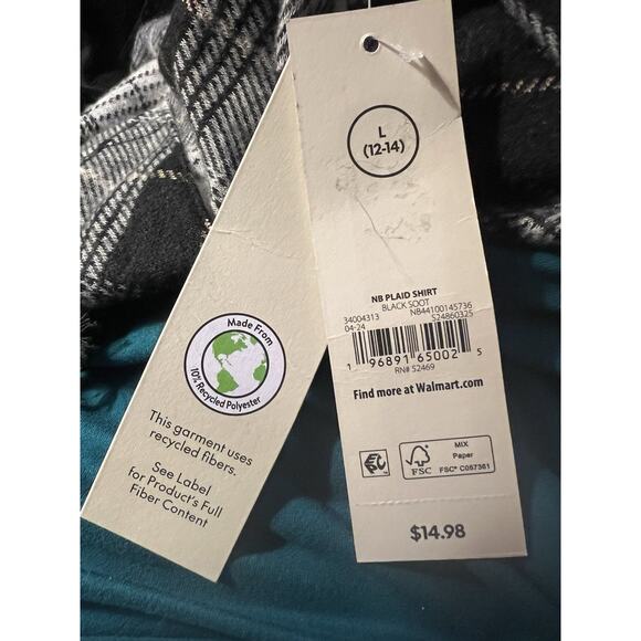 NWT No Boundaries Hoodie Womens Black/White Plaid Long Sleeve Shirt Size LRG - Picture 7 of 11